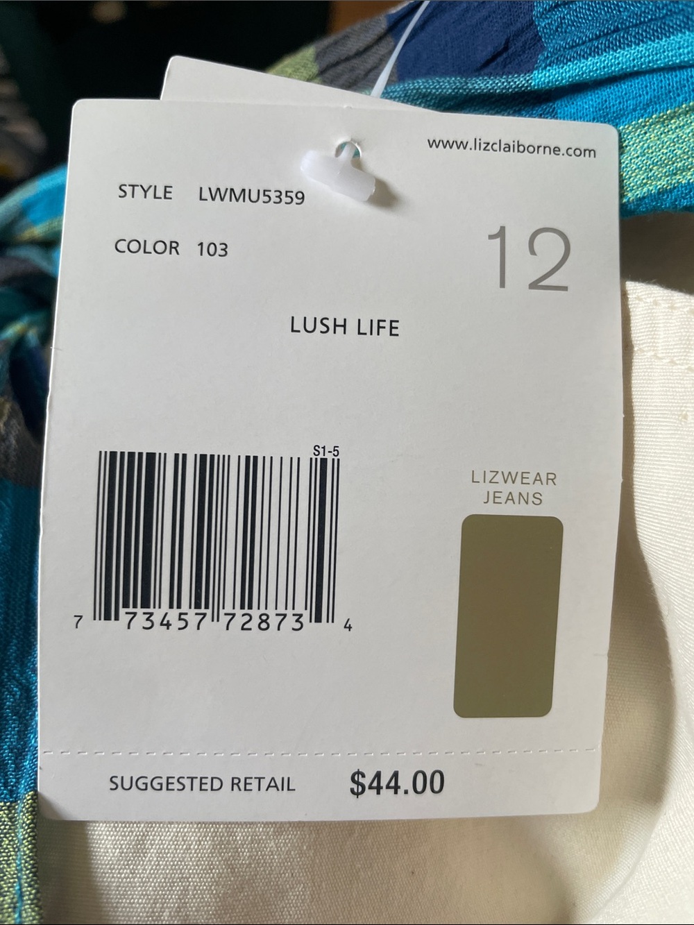 NWT Liz Claiborne Cream Cotton Chinos with Blue Plaid Waist Tie Womens size 12 - Picture 9 of 9